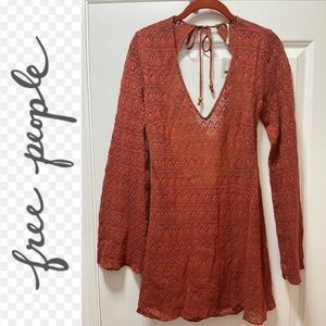 NWT. $88R Free People Sea Through Beach Mini Dress. Size M. Terracotta